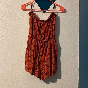 Strapless orange romper